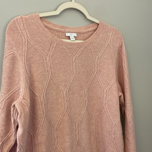 💜J.Jill  Heathered Pink Perfect Cabled Crew-Neck Tunic length Sweater size large - Picture 3 of 10